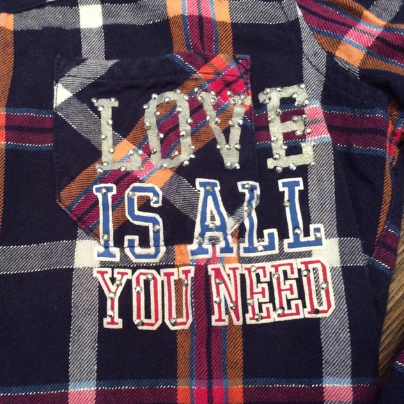Justice Flannel Shirt Love is all you need Size 10 - Picture 2 of 3
